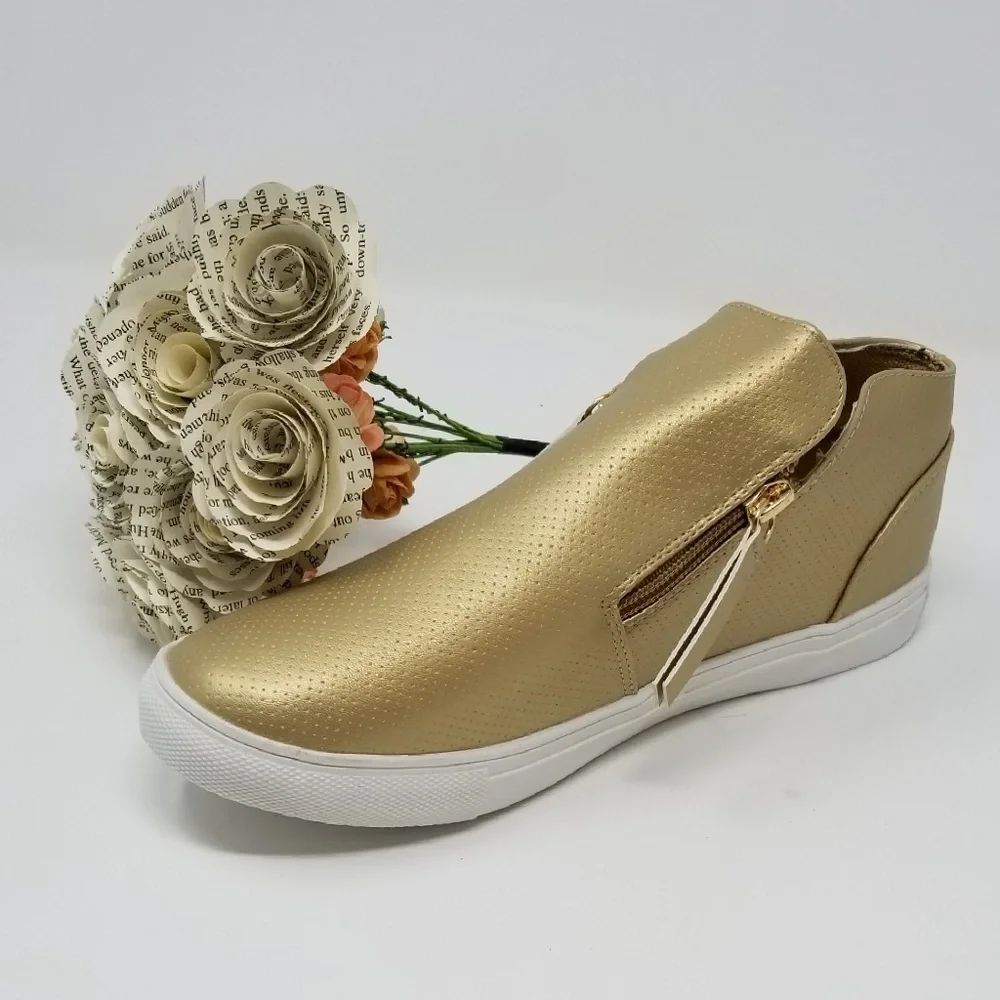 SALE! Women's Walking Shoes, Fashion Sneakers with Zipper, SN-2808, Gold